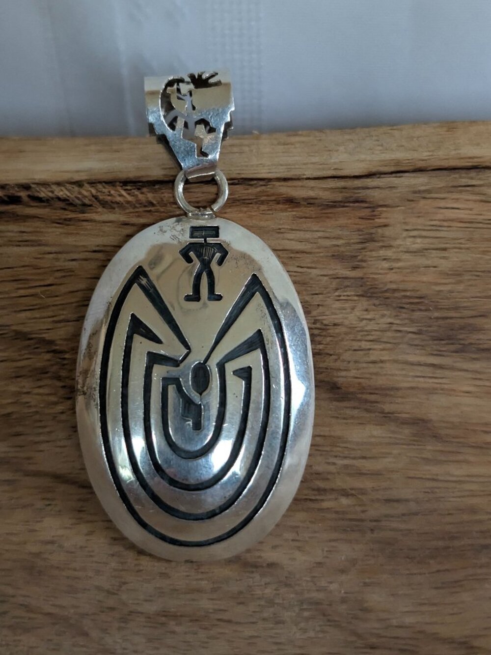 Hopi Reversible Man in Maze Kokopelli & Cornstalk Sterling Overlay Pendant